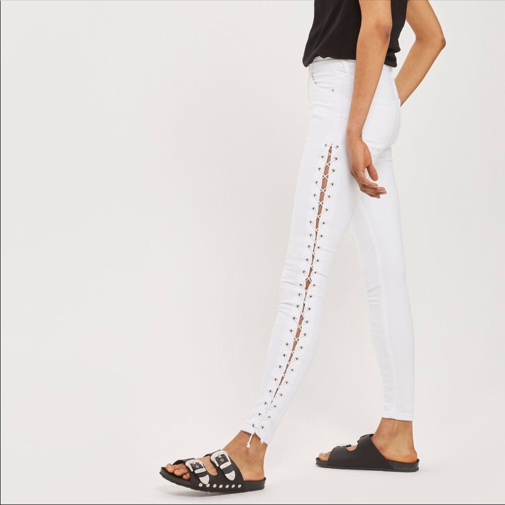 NWOT Topshop MOTO lace up white denim jeans